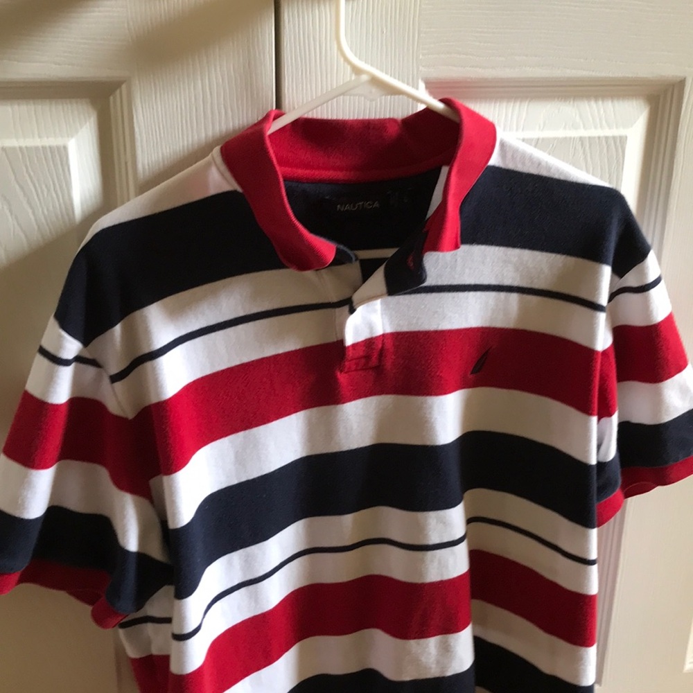 Nautica Striped Polo Shirt - Red, White, and Blue size large